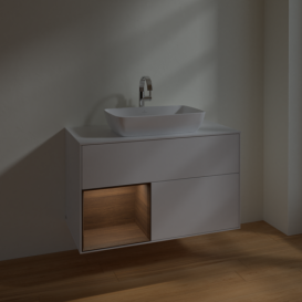 Тумба под раковину Villeroy & Boch Finion 100х50,1 см с подсветкой МДФ глянцевый белый лак/стекло белое матовое F771GNGF