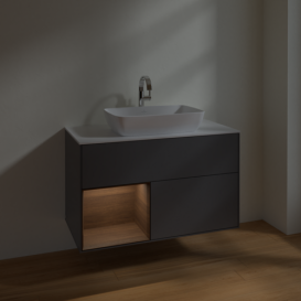 Тумба под раковину Villeroy & Boch Finion 100х50,1 см с подсветкой МДФ антрацит матовый лак/стекло белое матовое F771GNGK