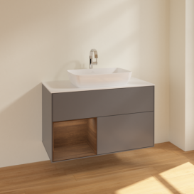 Тумба под раковину Villeroy & Boch Finion 100х50,1 см с подсветкой МДФ антрацит матовый лак/стекло белое матовое F771GNGK