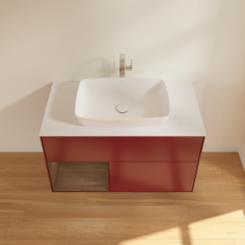 Тумба під раковину Villeroy & Boch Finion 100х50,1 см з підсвічуванням МДФ півонія матовий лак/скло біле матове F771GNHB