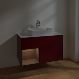 Тумба під раковину Villeroy & Boch Finion 100х50,1 см з підсвічуванням МДФ півонія матовий лак/скло біле матове F771GNHB