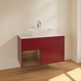 Тумба під раковину Villeroy & Boch Finion 100х50,1 см з підсвічуванням МДФ півонія матовий лак/скло біле матове F771GNHB