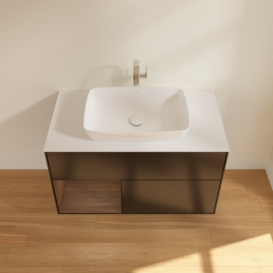 Тумба под раковину Villeroy & Boch Finion 100х50,1 см с подсветкой МДФ черный матовый лак/стекло белое матовое F771GNPD