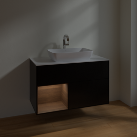 Тумба под раковину Villeroy & Boch Finion 100х50,1 см с подсветкой МДФ черный матовый лак/стекло белое матовое F771GNPD