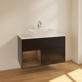 Тумба под раковину Villeroy & Boch Finion 100х50,1 см с подсветкой МДФ черный матовый лак/стекло белое матовое F771GNPD