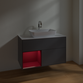 Тумба под раковину Villeroy & Boch Finion 100х50,1 см с подсветкой МДФ антрацит матовый лак/стекло белое матовое F771HBGK