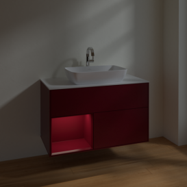 Тумба под раковину Villeroy & Boch Finion 100х50,1 см с подсветкой МДФ пион матовый лак/стекло белое матовое F771HBHB