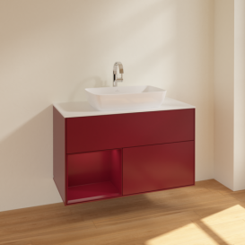 Тумба под раковину Villeroy & Boch Finion 100х50,1 см с подсветкой МДФ пион матовый лак/стекло белое матовое F771HBHB