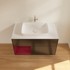 Тумба под раковину Villeroy & Boch Finion 100х50,1 см с подсветкой МДФ черный матовый лак/стекло белое матовое F771HBPD