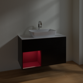 Тумба под раковину Villeroy & Boch Finion 100х50,1 см с подсветкой МДФ черный матовый лак/стекло белое матовое F771HBPD