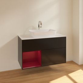 Тумба под раковину Villeroy & Boch Finion 100х50,1 см с подсветкой МДФ черный матовый лак/стекло белое матовое F771HBPD