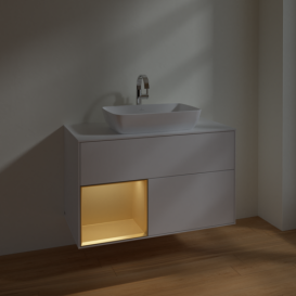 Тумба под раковину Villeroy & Boch Finion 100х50,1 см с подсветкой МДФ глянцевый белый лак/стекло белое матовое F771HFGF