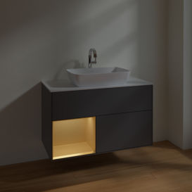 Тумба под раковину Villeroy & Boch Finion 100х50,1 см с подсветкой МДФ антрацит матовый лак/стекло белое матовое F771HFGK