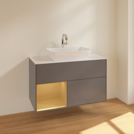 Тумба под раковину Villeroy & Boch Finion 100х50,1 см с подсветкой МДФ антрацит матовый лак/стекло белое матовое F771HFGK