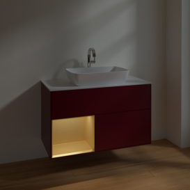 Тумба под раковину Villeroy & Boch Finion 100х50,1 см с подсветкой МДФ пион матовый лак/стекло белое матовое F771HFHB