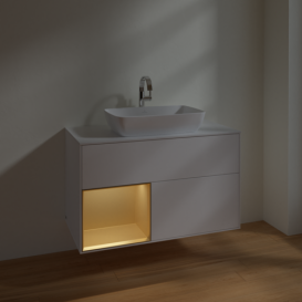 Тумба под раковину Villeroy & Boch Finion 100х50,1 см с подсветкой МДФ белый матовый лак/стекло белое матовое F771HFMT