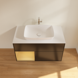 Тумба под раковину Villeroy & Boch Finion 100х50,1 см с подсветкой МДФ черный матовый лак/стекло белое матовое F771HFPD