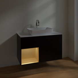 Тумба под раковину Villeroy & Boch Finion 100х50,1 см с подсветкой МДФ черный матовый лак/стекло белое матовое F771HFPD