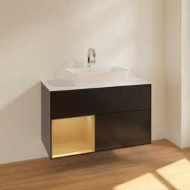 Тумба под раковину Villeroy & Boch Finion 100х50,1 см с подсветкой МДФ черный матовый лак/стекло белое матовое F771HFPD