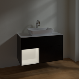 Тумба под раковину Villeroy & Boch Finion 100х50,1 см с подсветкой МДФ черный матовый лак/стекло белое матовое F771MTPD