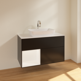 Тумба под раковину Villeroy & Boch Finion 100х50,1 см с подсветкой МДФ черный матовый лак/стекло белое матовое F771MTPD