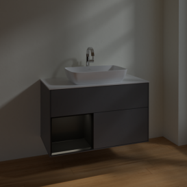 Тумба под раковину Villeroy & Boch Finion 100х50,1 см с подсветкой МДФ антрацит матовый лак/стекло белое матовое F771PDGK