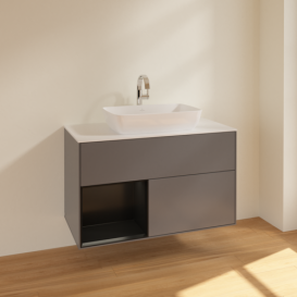 Тумба под раковину Villeroy & Boch Finion 100х50,1 см с подсветкой МДФ антрацит матовый лак/стекло белое матовое F771PDGK