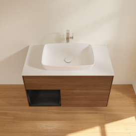 Тумба под раковину Villeroy & Boch Finion 100х50,1 см с подсветкой МДФ шпон грецкого ореха/стекло белое матовое F771PDGN