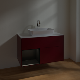 Тумба под раковину Villeroy & Boch Finion 100х50,1 см с подсветкой МДФ пион матовый лак/стекло белое матовое F771PDHB