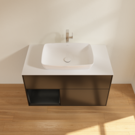 Тумба под раковину Villeroy & Boch Finion 100х50,1 см с подсветкой МДФ черный матовый лак/стекло белое матовое F771PDPD