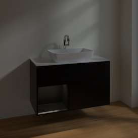 Тумба под раковину Villeroy & Boch Finion 100х50,1 см с подсветкой МДФ черный матовый лак/стекло белое матовое F771PDPD