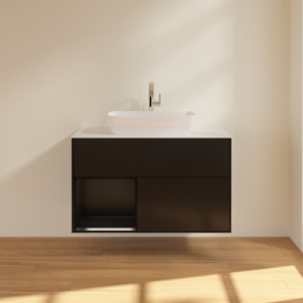 Тумба под раковину Villeroy & Boch Finion 100х50,1 см с подсветкой МДФ черный матовый лак/стекло белое матовое F771PDPD