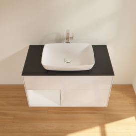 Тумба под раковину Villeroy & Boch Finion 100х50,1 см с подсветкой МДФ глянцевый белый лак/стекло черное матовое F772GFGF