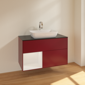 Тумба под раковину Villeroy & Boch Finion 100х50,1 см с подсветкой МДФ пион матовый лак/стекло черное матовое F772GFHB