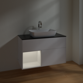 Тумба под раковину Villeroy & Boch Finion 100х50,1 см с подсветкой МДФ белый матовый лак/стекло черное матовое F772GFMT