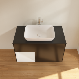 Тумба под раковину Villeroy & Boch Finion 100х50,1 см с подсветкой МДФ черный матовый лак/стекло черное матовое F772GFPD