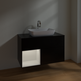 Тумба под раковину Villeroy & Boch Finion 100х50,1 см с подсветкой МДФ черный матовый лак/стекло черное матовое F772GFPD