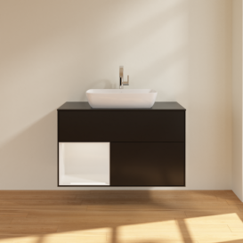 Тумба под раковину Villeroy & Boch Finion 100х50,1 см с подсветкой МДФ черный матовый лак/стекло черное матовое F772GFPD