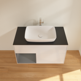 Тумба под раковину Villeroy & Boch Finion 100х50,1 см с подсветкой МДФ глянцевый белый лак/стекло черное матовое F772GKGF