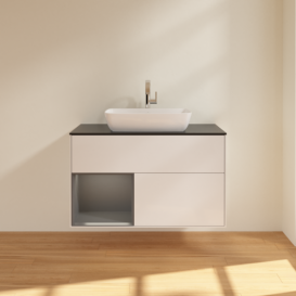 Тумба под раковину Villeroy & Boch Finion 100х50,1 см с подсветкой МДФ глянцевый белый лак/стекло черное матовое F772GKGF