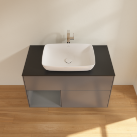 Тумба под раковину Villeroy & Boch Finion 100х50,1 см с подсветкой МДФ антрацит матовый лак/стекло черное матовое F772GKGK