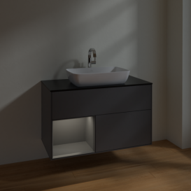 Тумба под раковину Villeroy & Boch Finion 100х50,1 см с подсветкой МДФ антрацит матовый лак/стекло черное матовое F772GKGK
