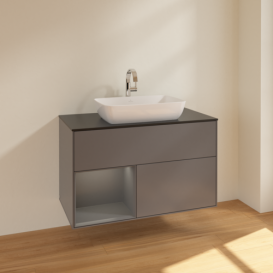 Тумба под раковину Villeroy & Boch Finion 100х50,1 см с подсветкой МДФ антрацит матовый лак/стекло черное матовое F772GKGK