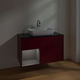 Тумба под раковину Villeroy & Boch Finion 100х50,1 см с подсветкой МДФ пион матовый лак/стекло черное матовое F772GKHB