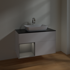 Тумба под раковину Villeroy & Boch Finion 100х50,1 см с подсветкой МДФ белый матовый лак/стекло черное матовое F772GKMT