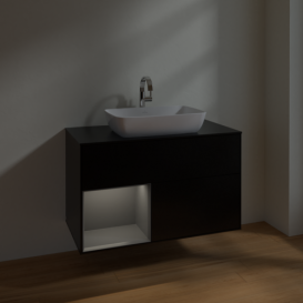 Тумба под раковину Villeroy & Boch Finion 100х50,1 см с подсветкой МДФ черный матовый лак/стекло черное матовое F772GKPD