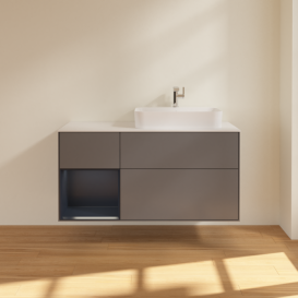 Тумба под раковину Villeroy & Boch Finion 120х50,1 см с подсветкой МДФ антрацит матовый лак/стекло белое матовое F391HGGK