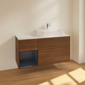 Тумба под раковину Villeroy & Boch Finion 120х50,1 см с подсветкой МДФ шпон грецкого ореха/стекло белое матовое F391HGGN