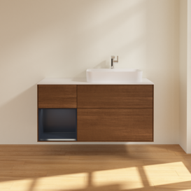 Тумба под раковину Villeroy & Boch Finion 120х50,1 см с подсветкой МДФ шпон грецкого ореха/стекло белое матовое F391HGGN