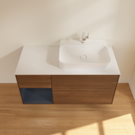 Тумба под раковину Villeroy & Boch Finion 120х50,1 см с подсветкой МДФ шпон грецкого ореха/стекло белое матовое F391HGGN